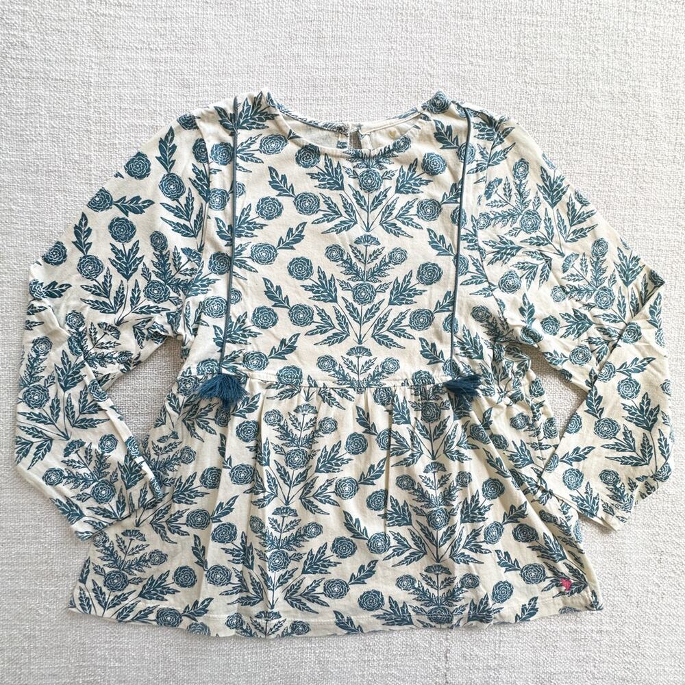 Pink Chicken Blue Floral Cotton Top VGUC 12
